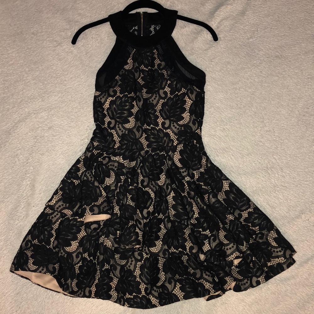 Black halter dress with nude lining